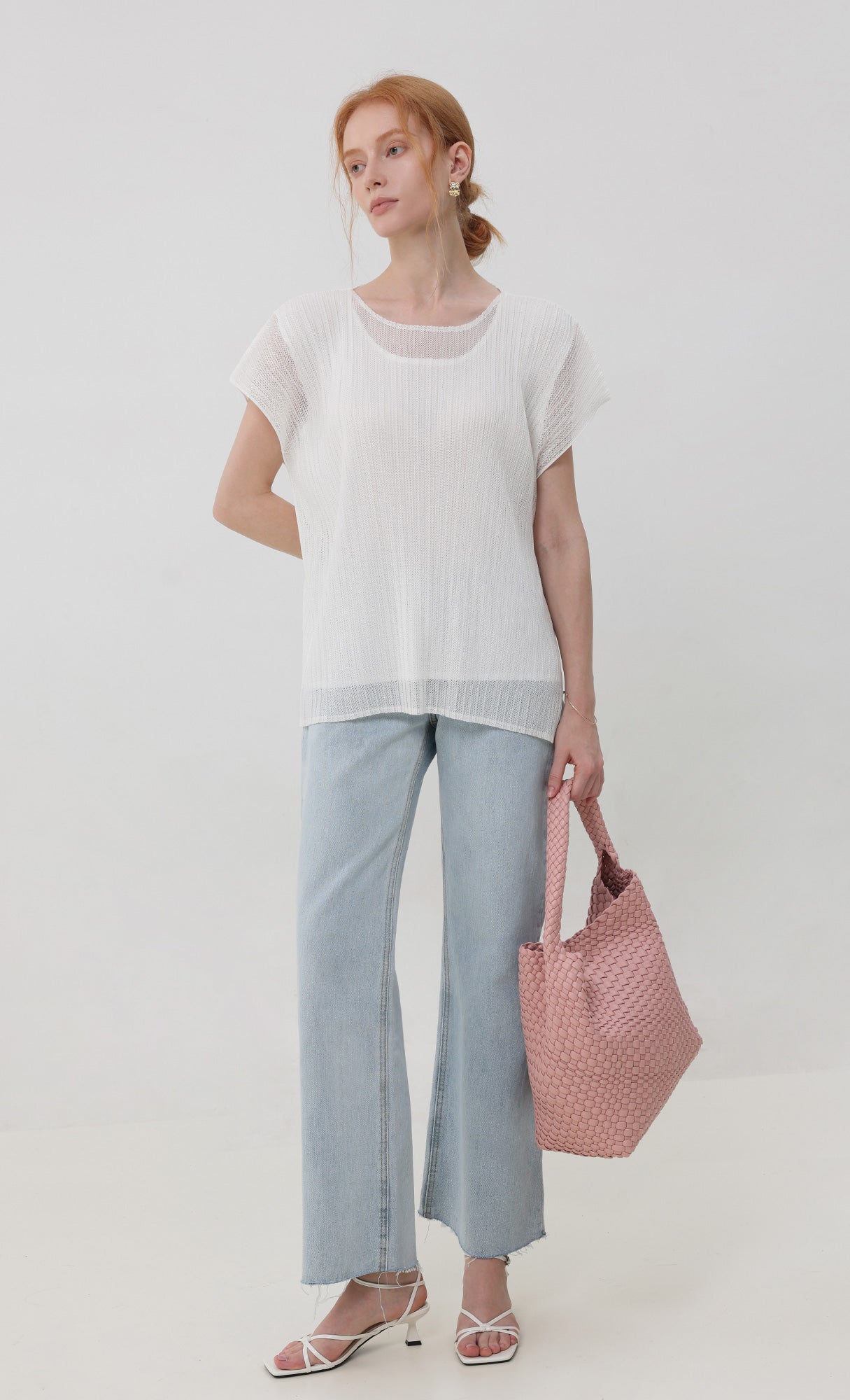 Color weaving hobo bag_lightpink
