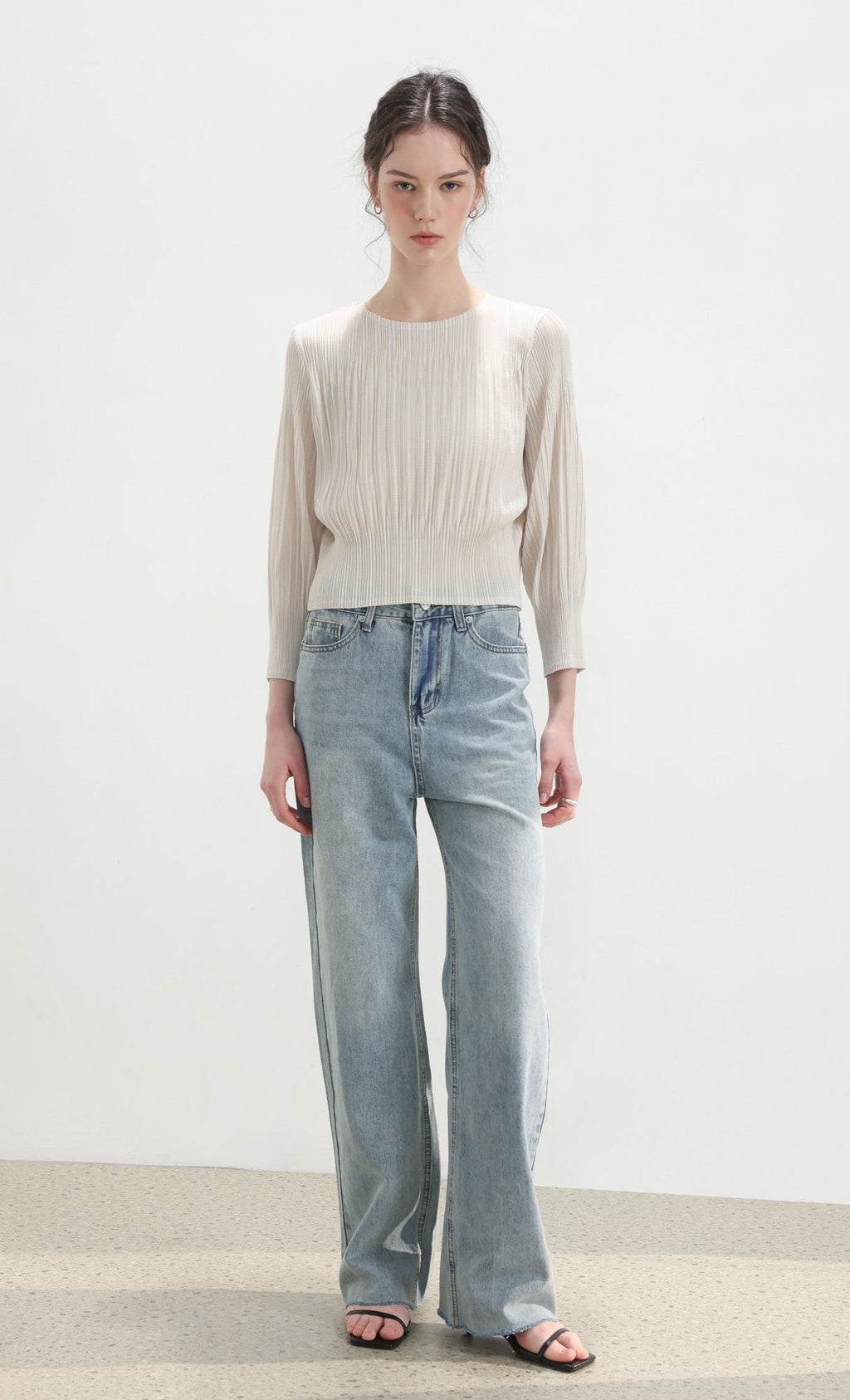 Leon pleated long-sleeve top_ivory
