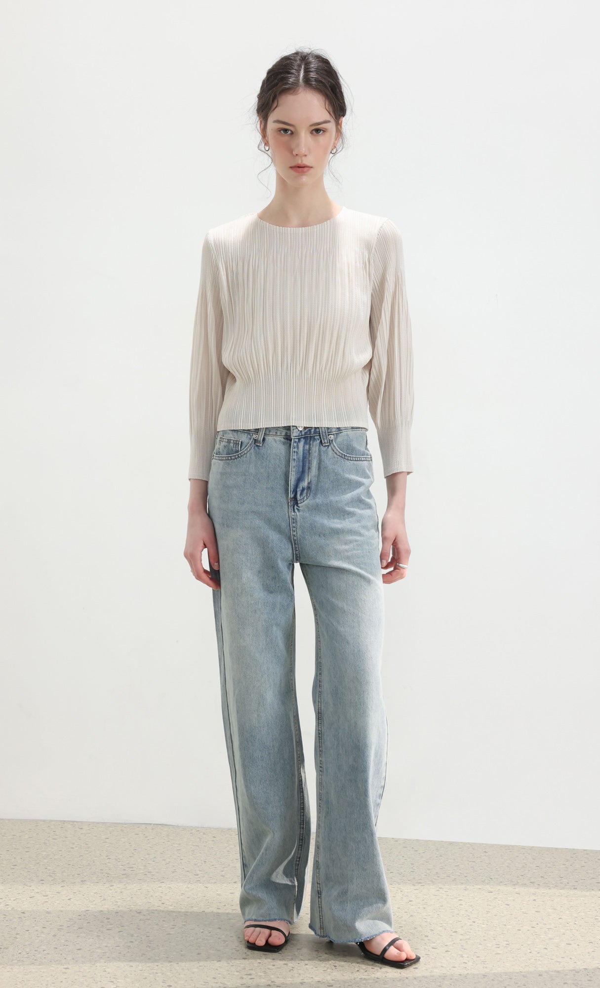 Leon pleated long-sleeve top_ivory
