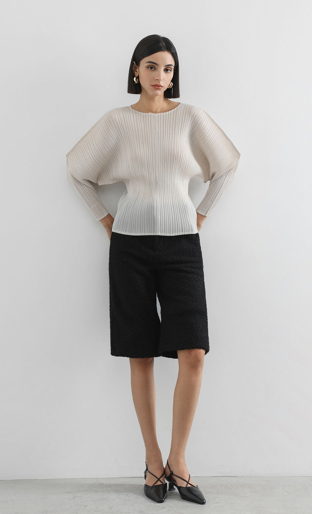 bloom pleated blouse_ivory