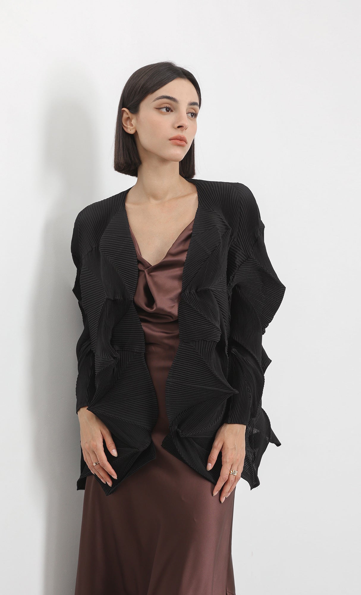 geo pleated jacket cardigan_black