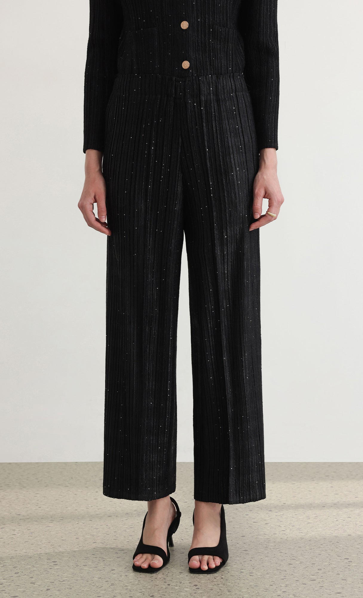 Tweed pleats pintuck pants_black