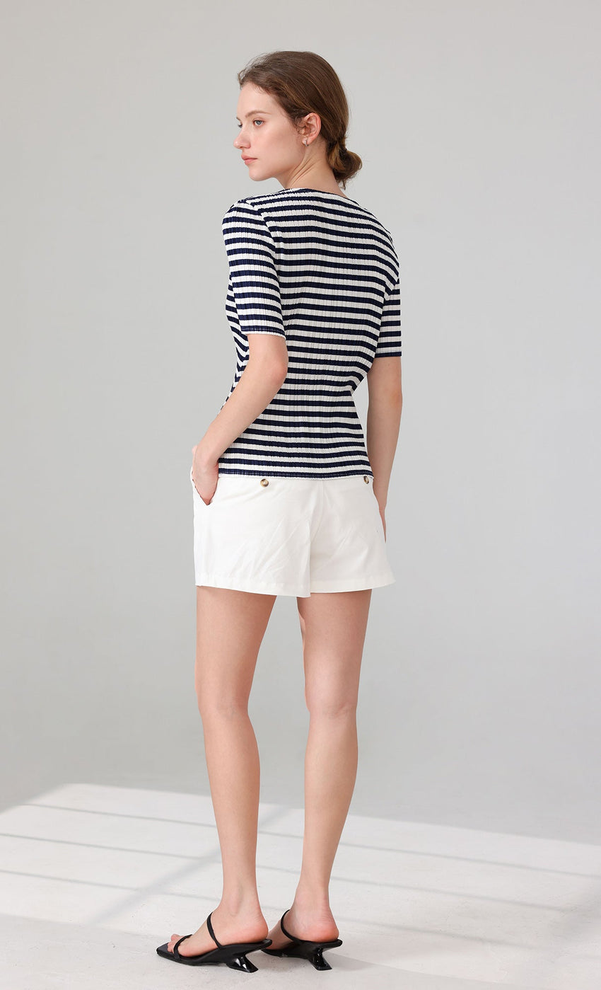 Marine Stripe Pleated Top (stripe)