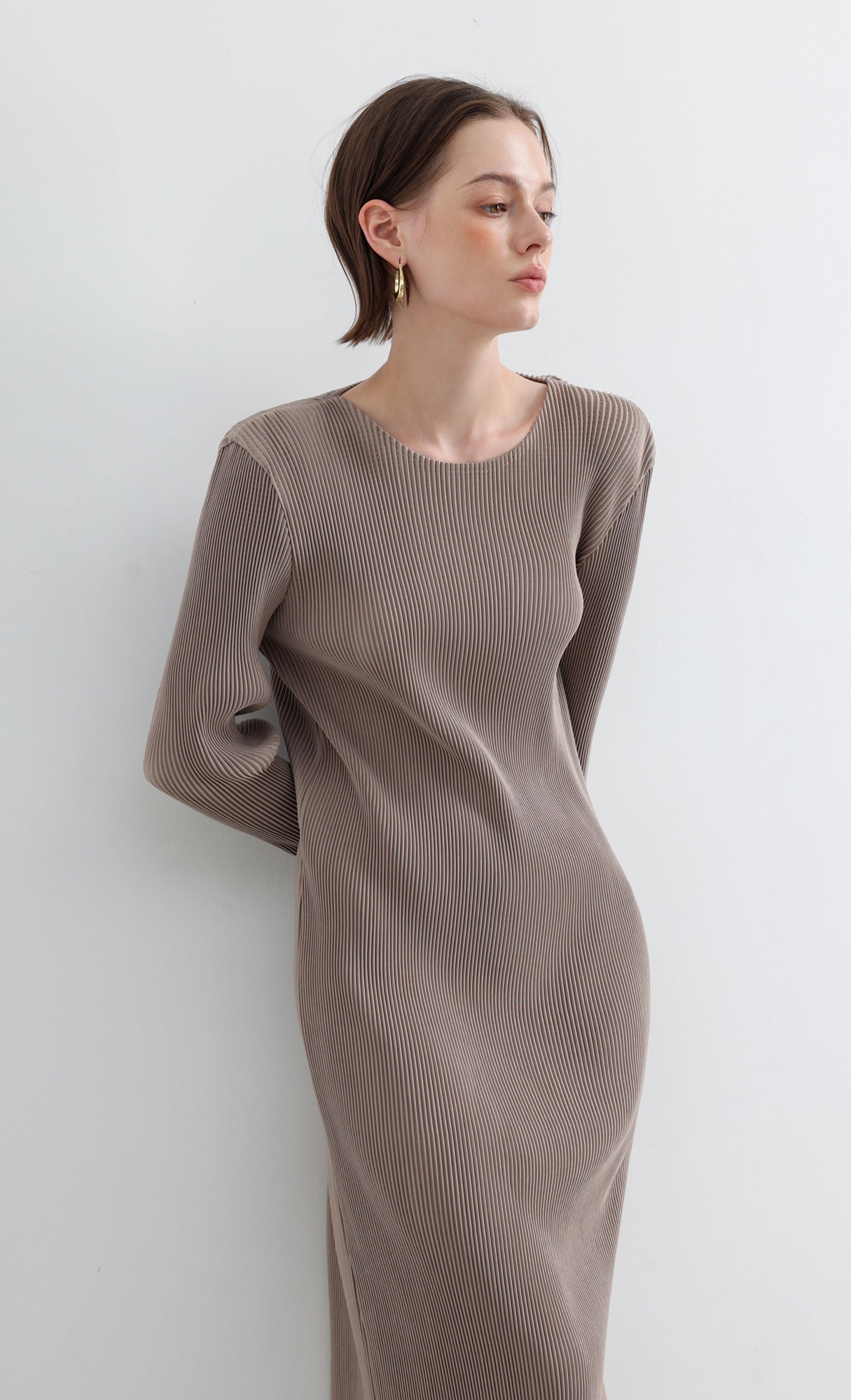 Essential Relaxed Pleats Dress_Beige