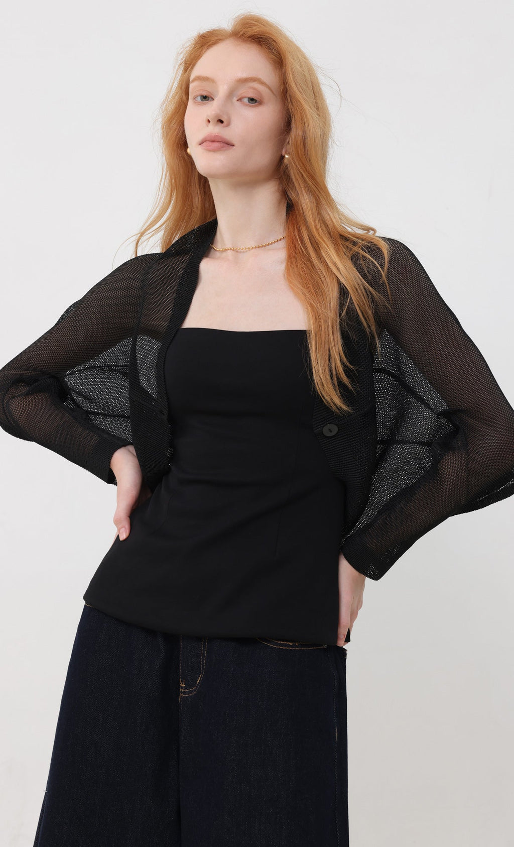 Lucid pleated mesh cardigan_black