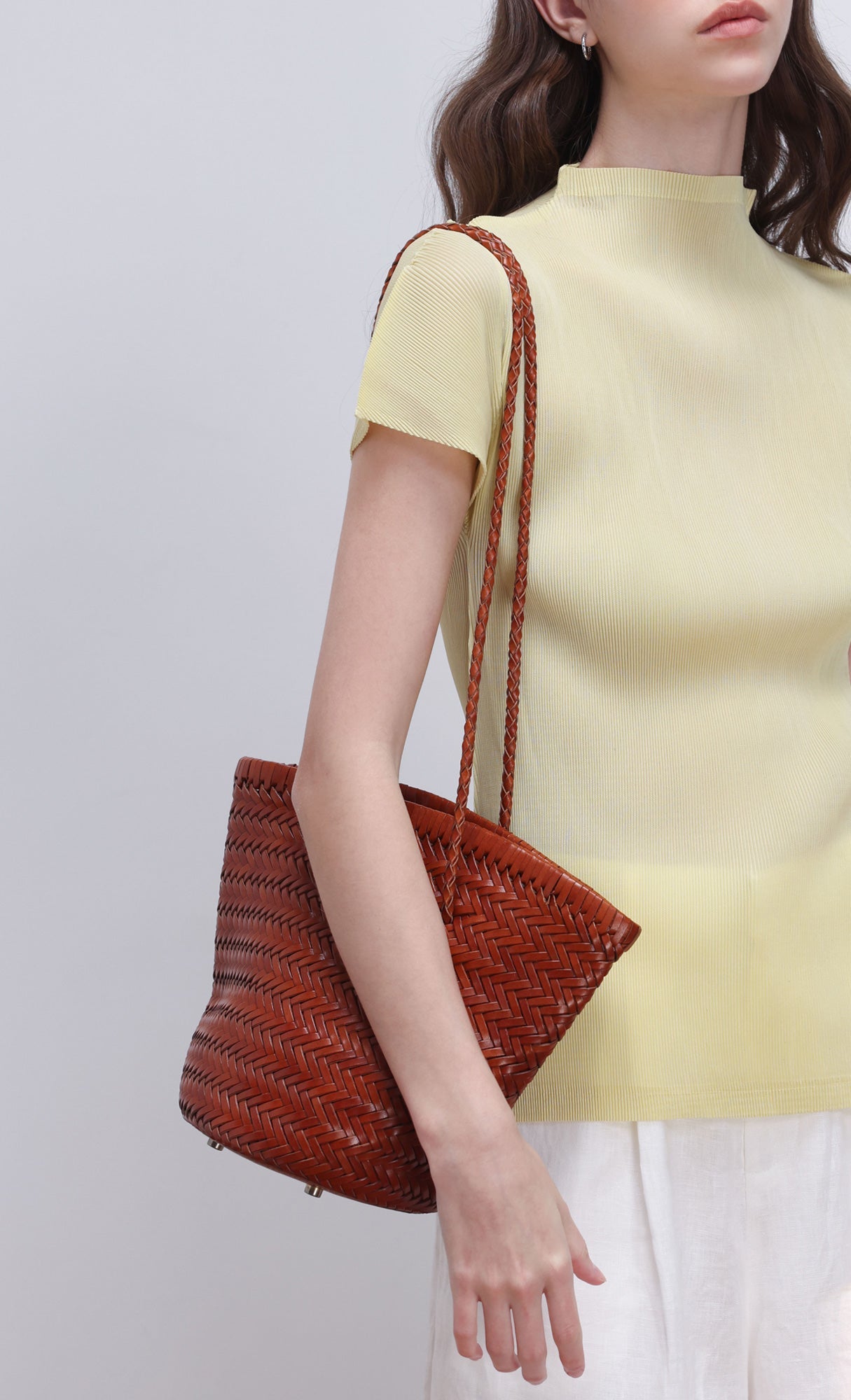 [Pouch SET] Stacy weaving leather shoulder bag_camel