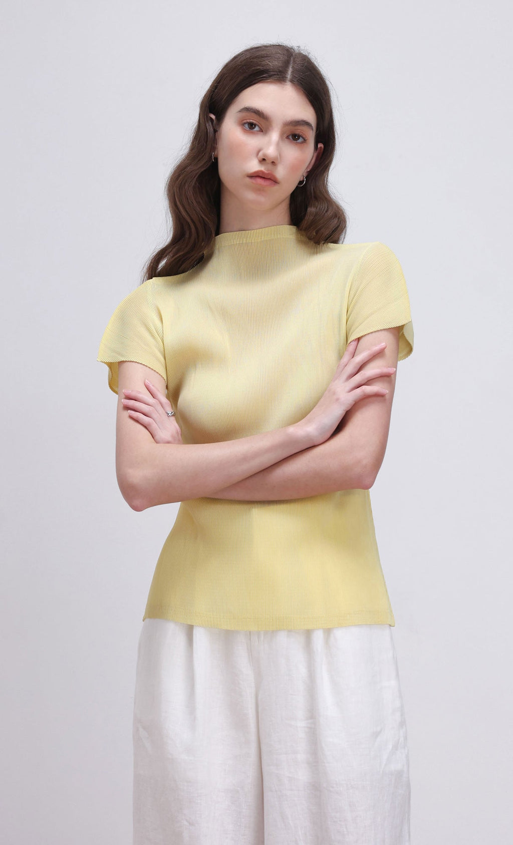 Lao pleated half neck top_yellow
