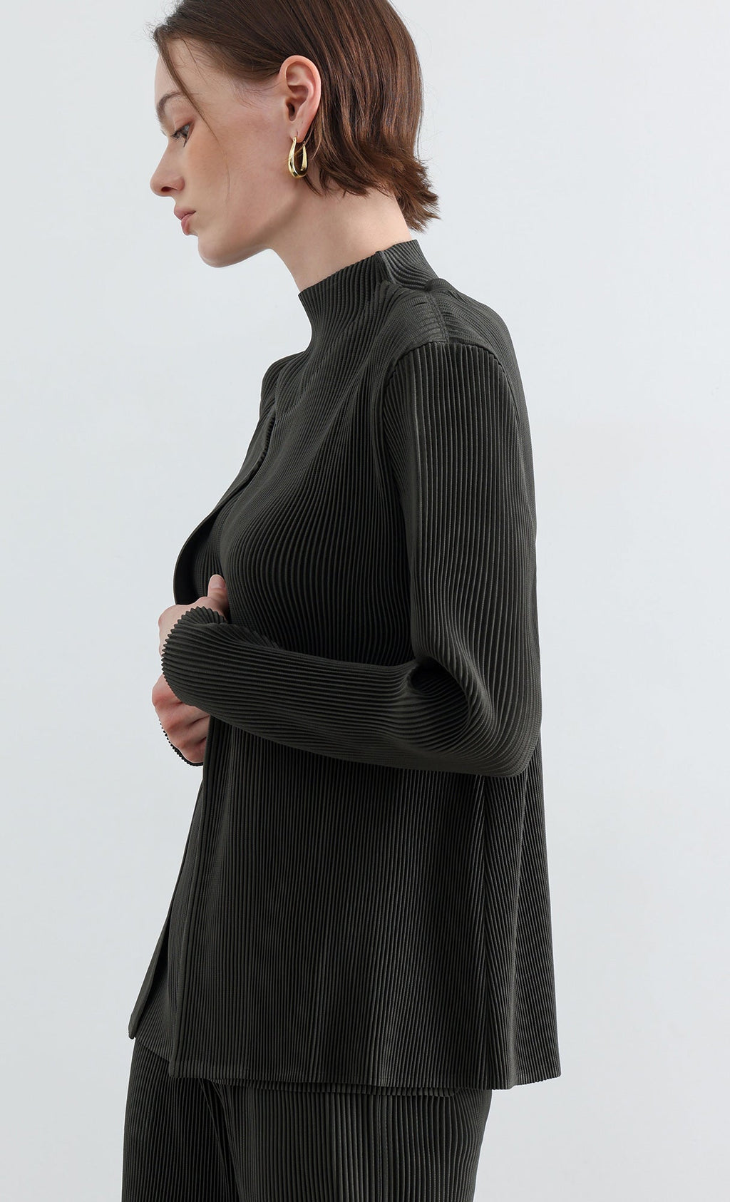 Essential Pleated Cardigan_Khaki