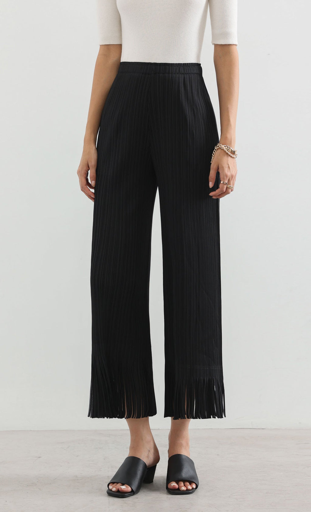 frill hem pleats pants_black