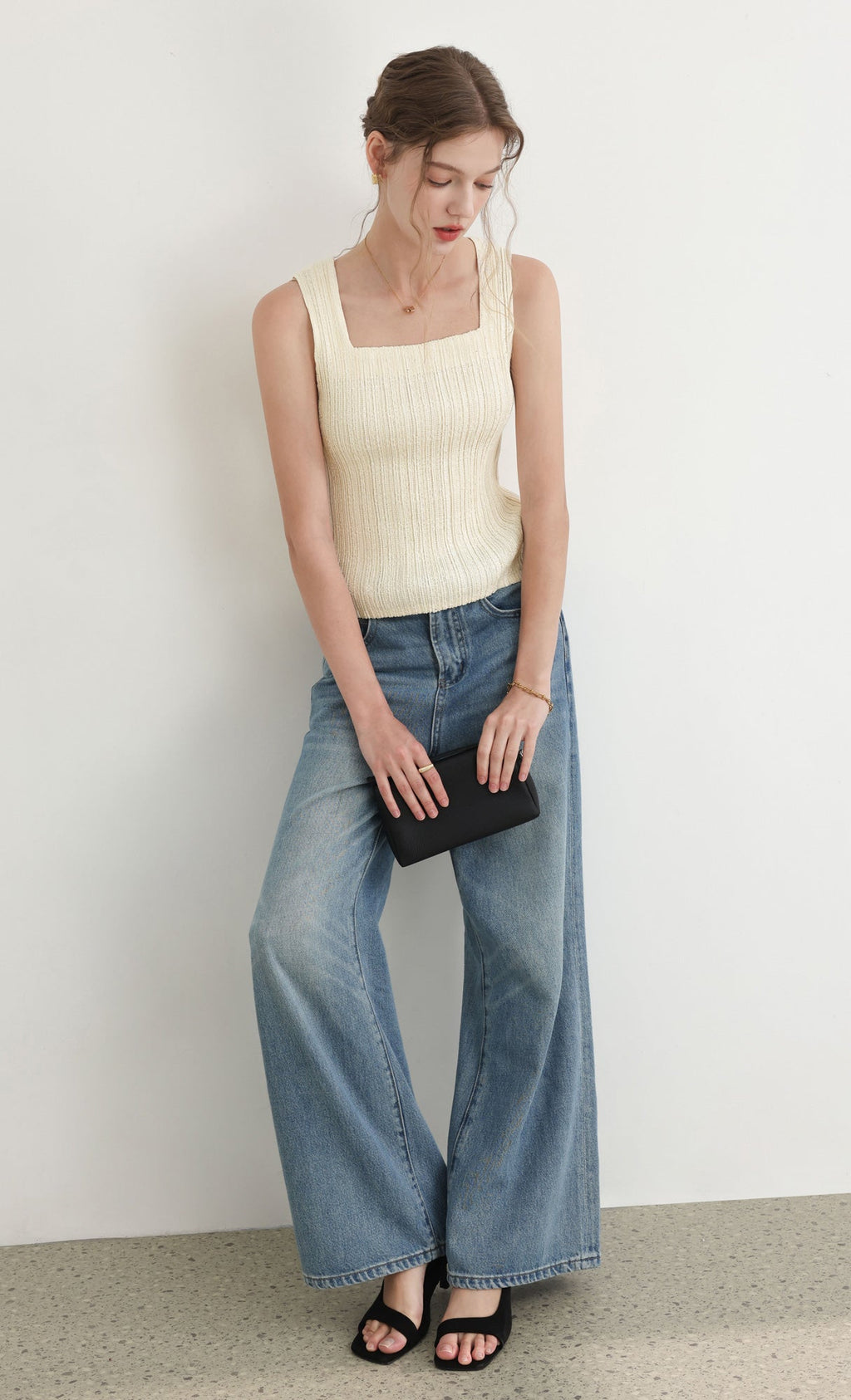Tweed pleats top_ivory
