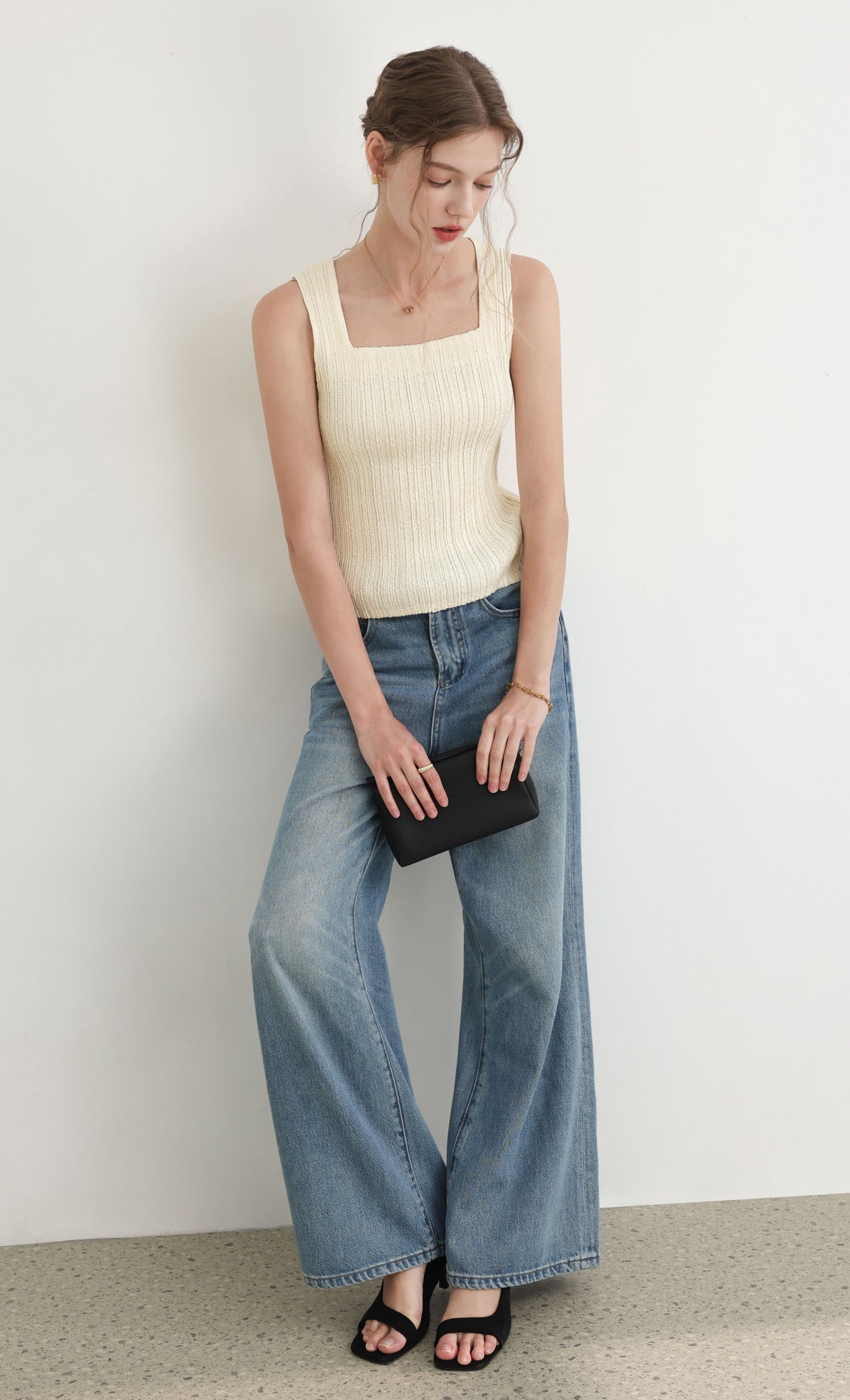 Tweed pleats top_ivory