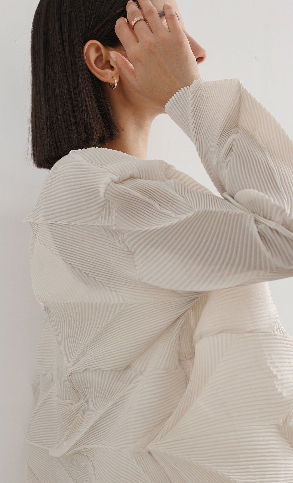geo pleated jacket cardigan_beige