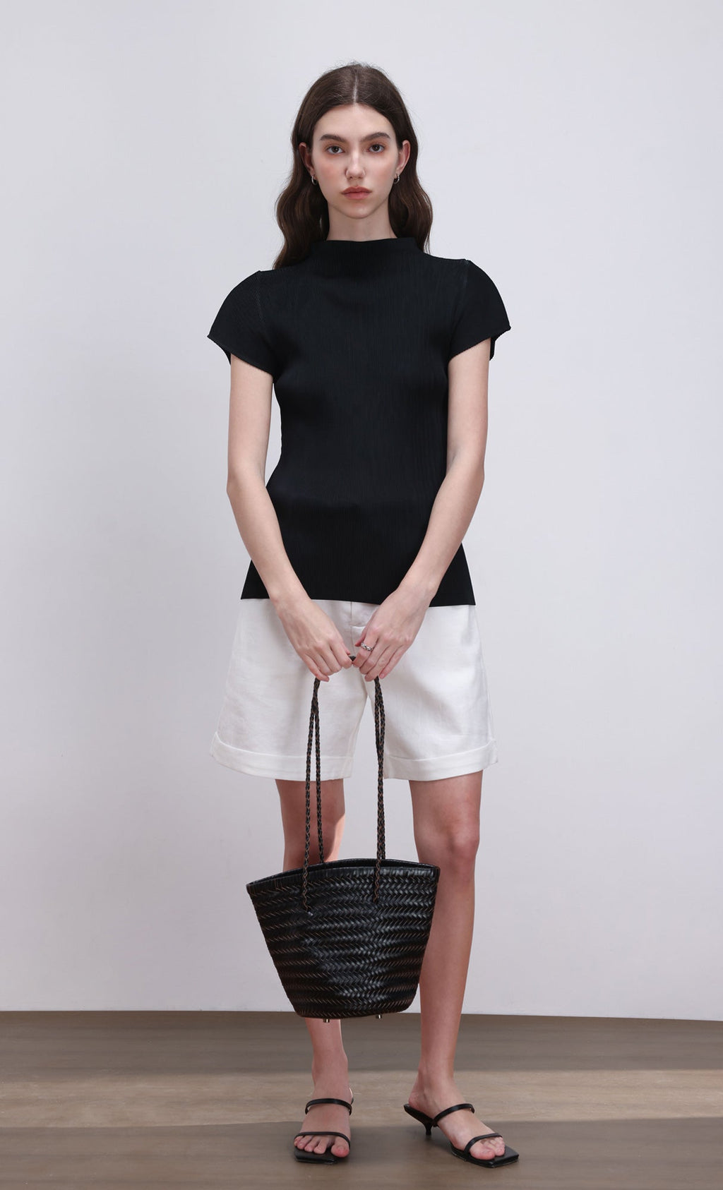 [Pouch SET] Stacy weaving leather shoulder bag_black