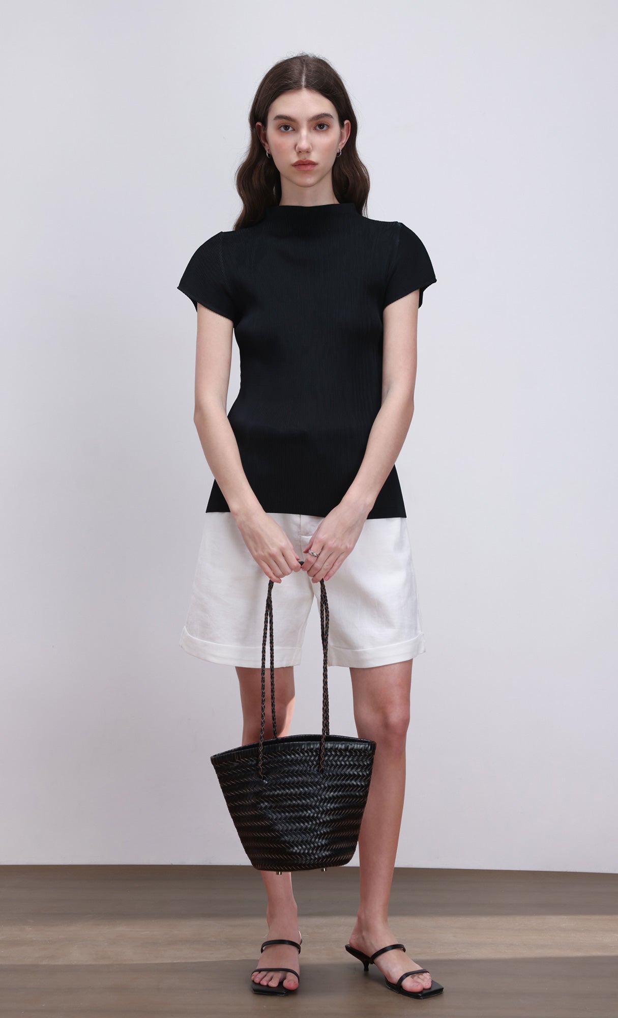 [Pouch SET] Stacy weaving leather shoulder bag_black