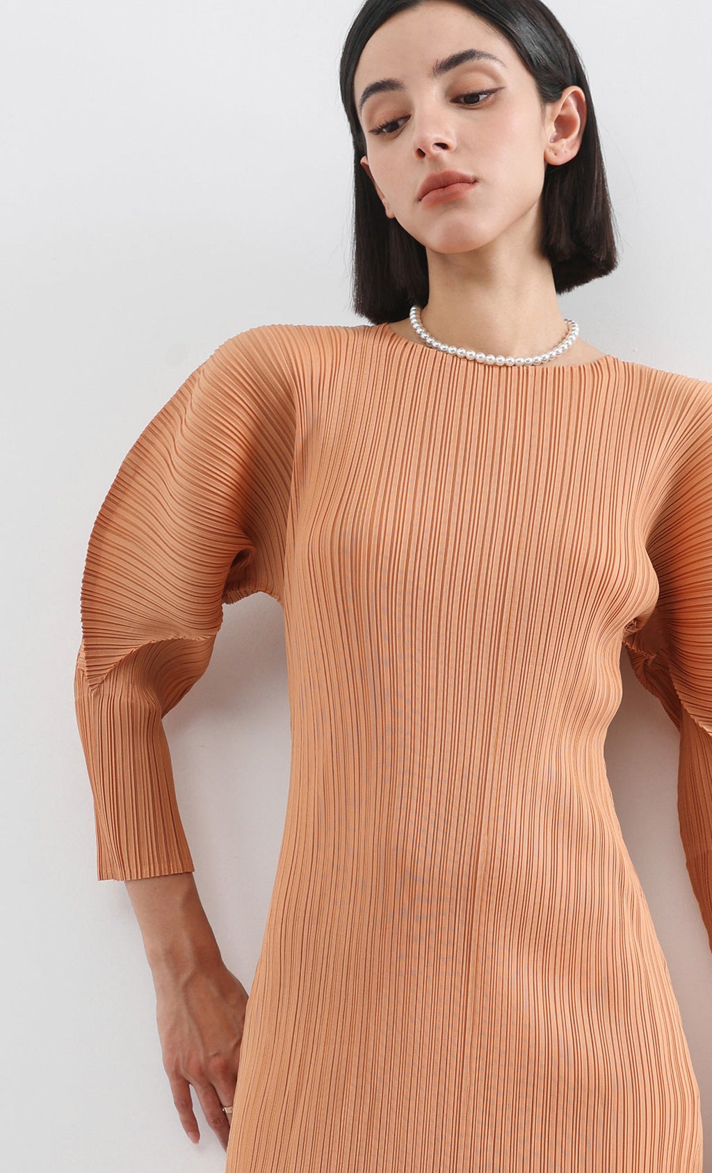 arc pleated dress_orange