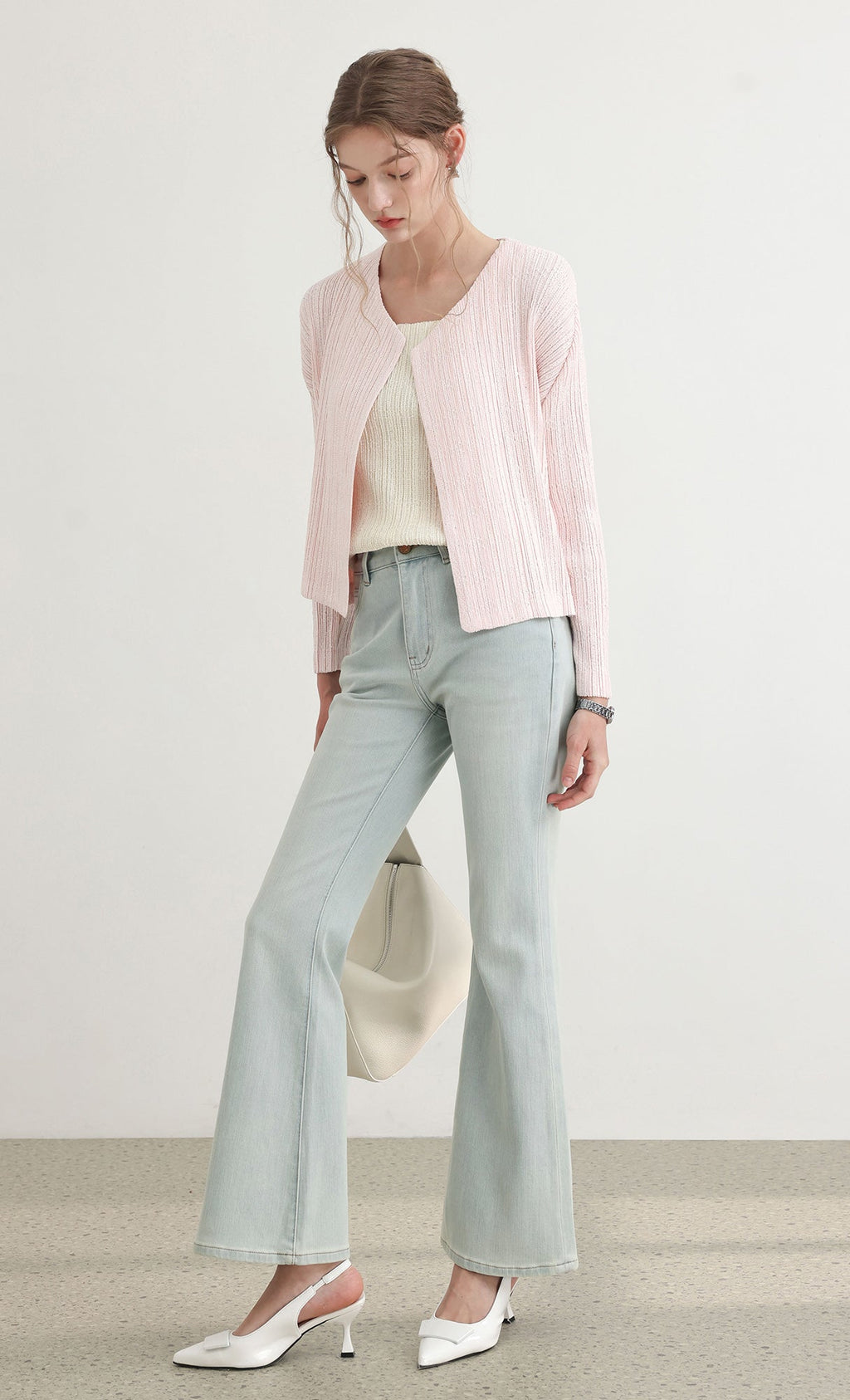 Tweed pleats cardigan_pink