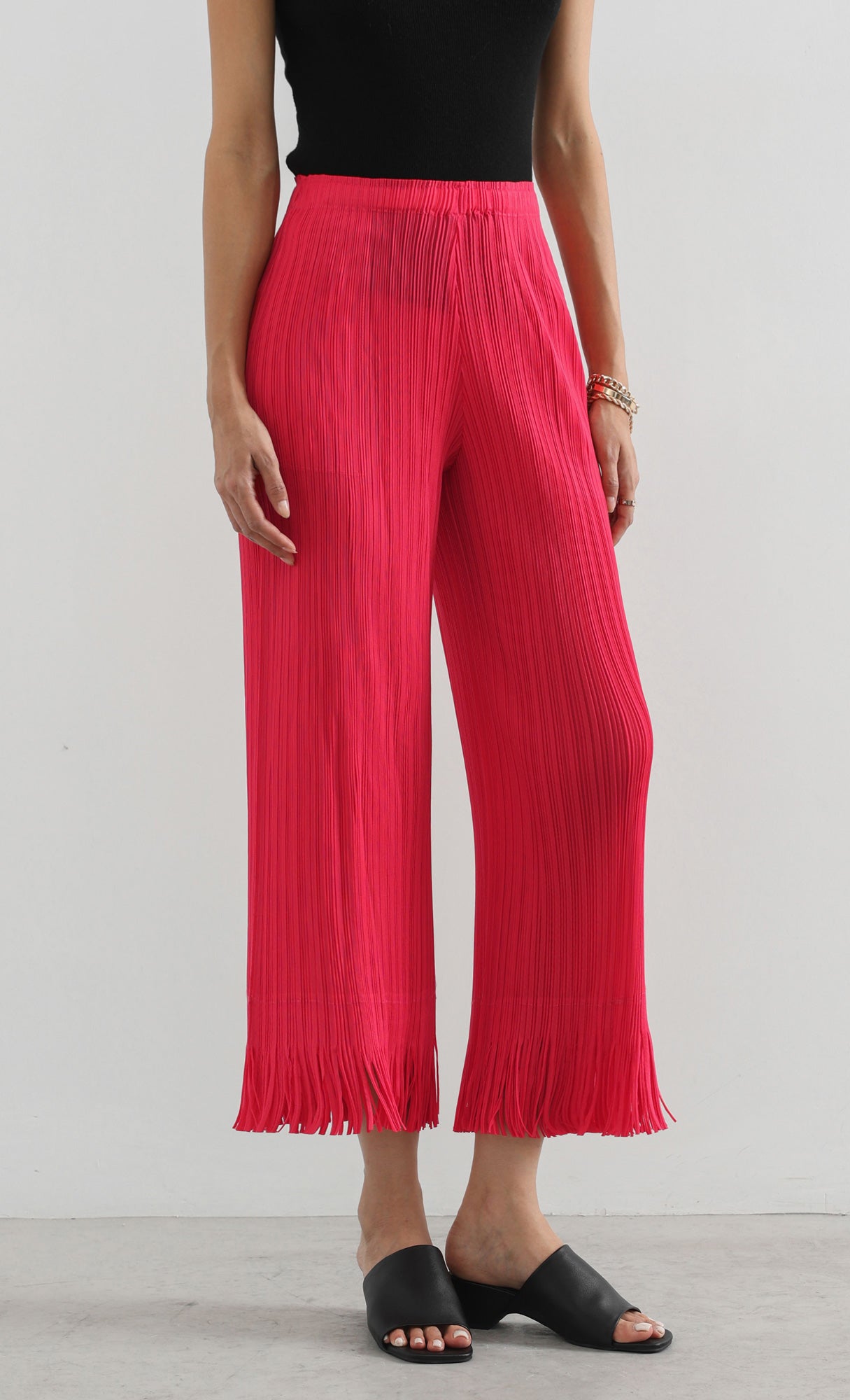 frill hem pleated pants_red
