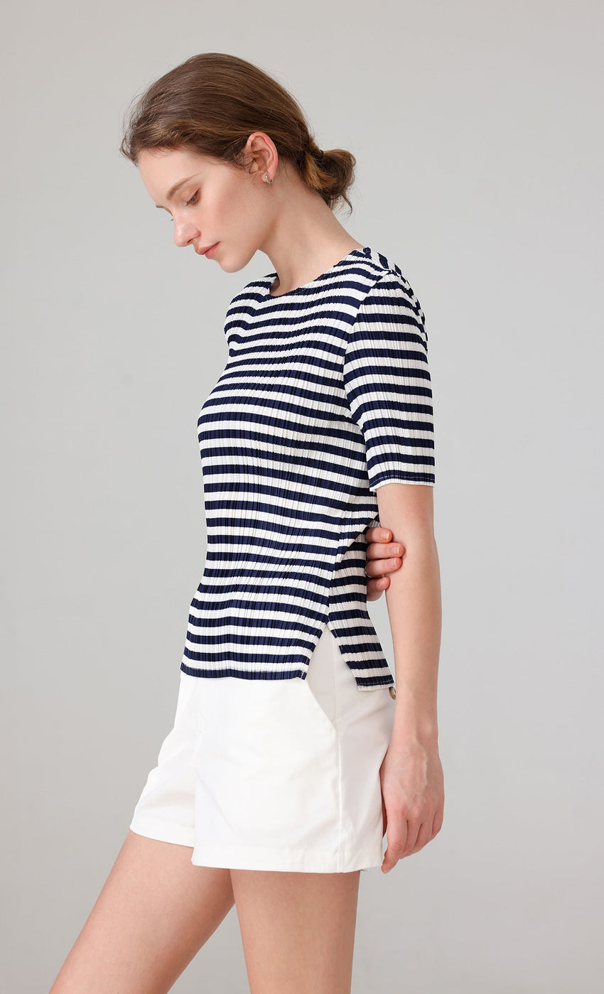 Marine Stripe Pleated Top (stripe)
