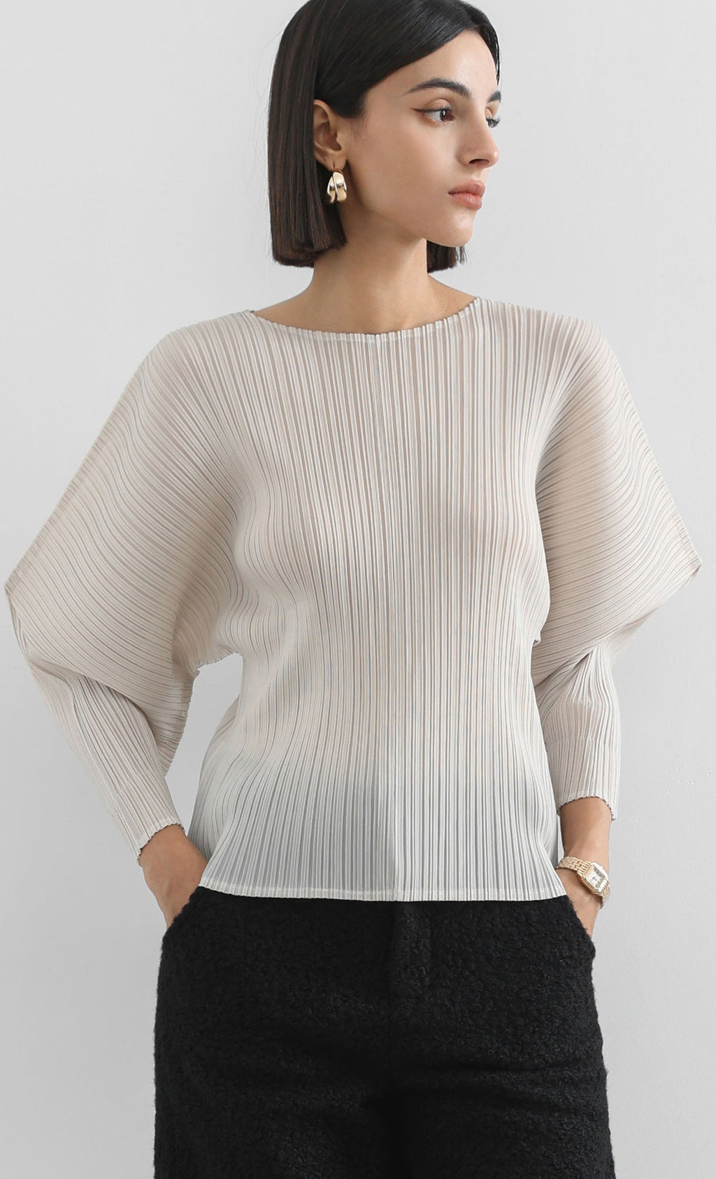 bloom pleated blouse_ivory