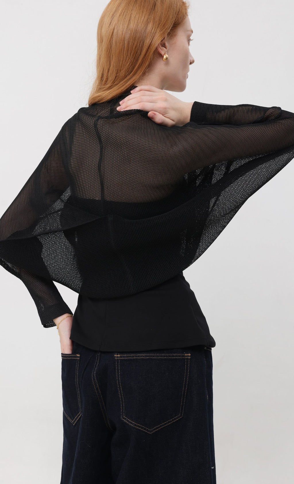 Lucid pleated mesh cardigan_black