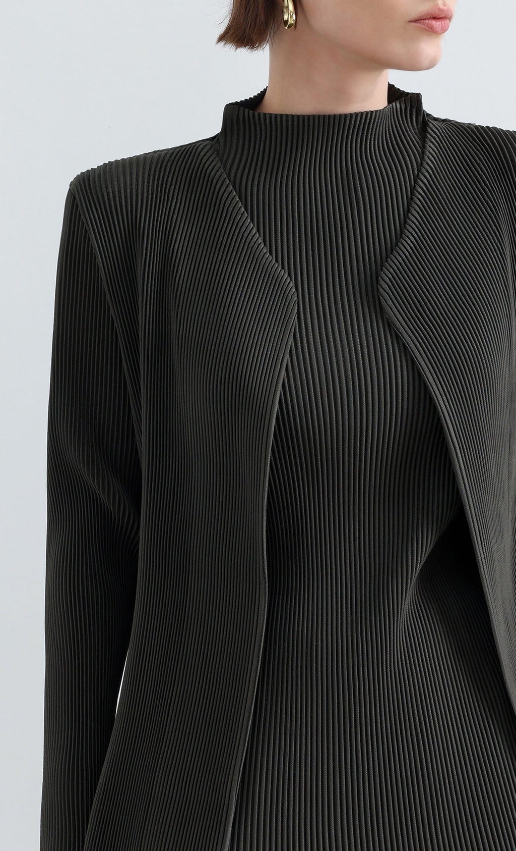 Essential Pleated Cardigan_Khaki