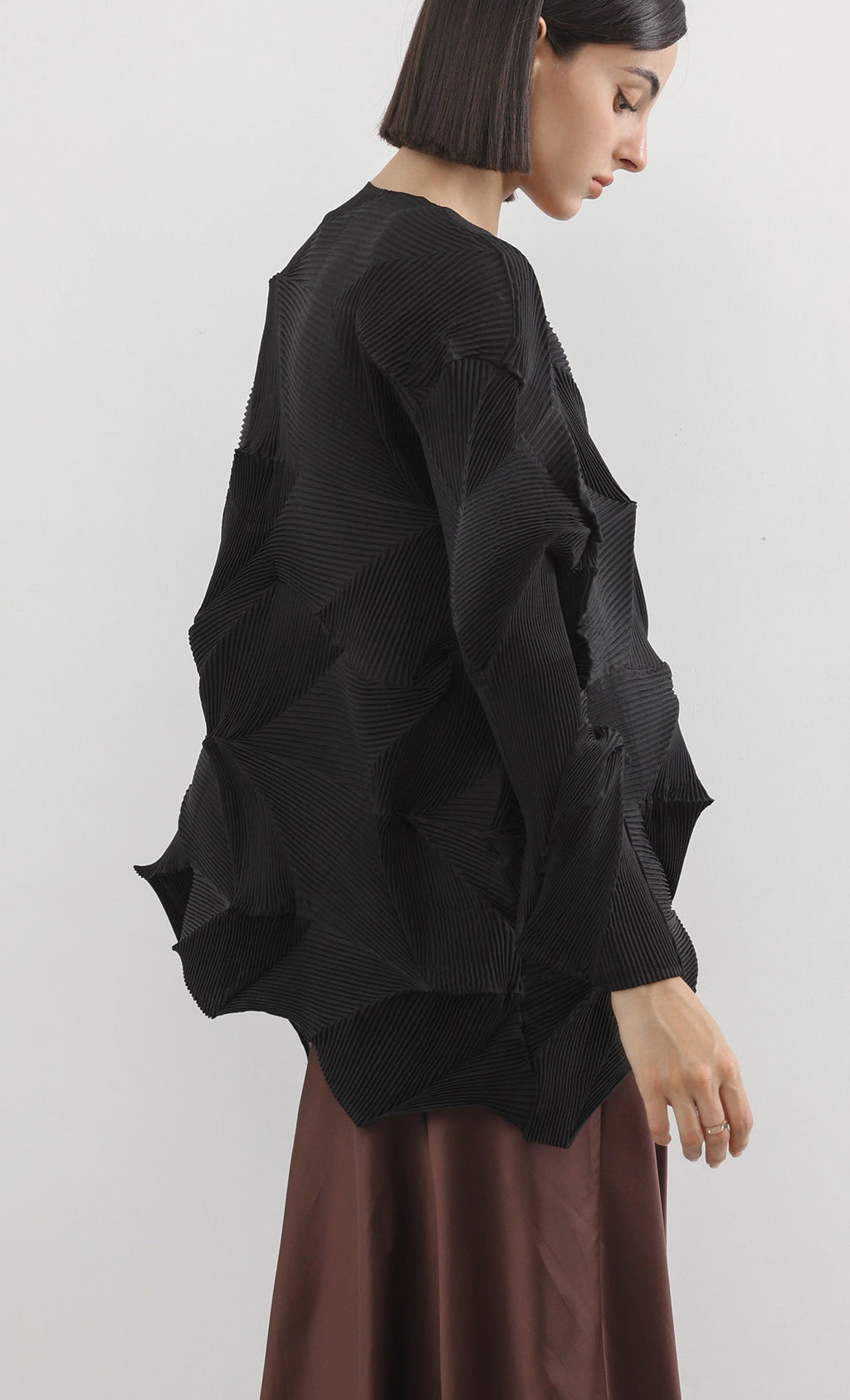 geo pleated jacket cardigan_black