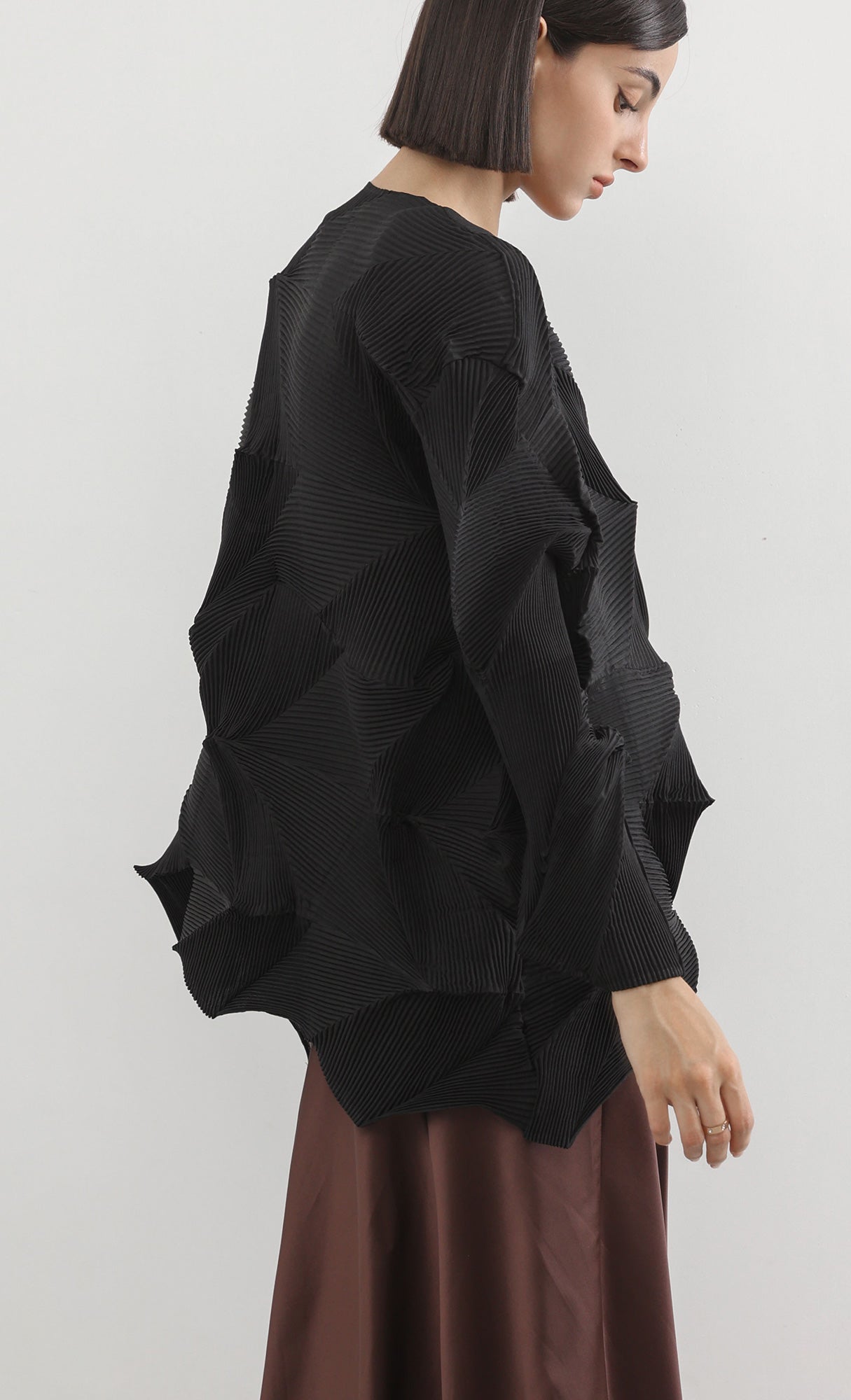 geo pleated jacket cardigan_black