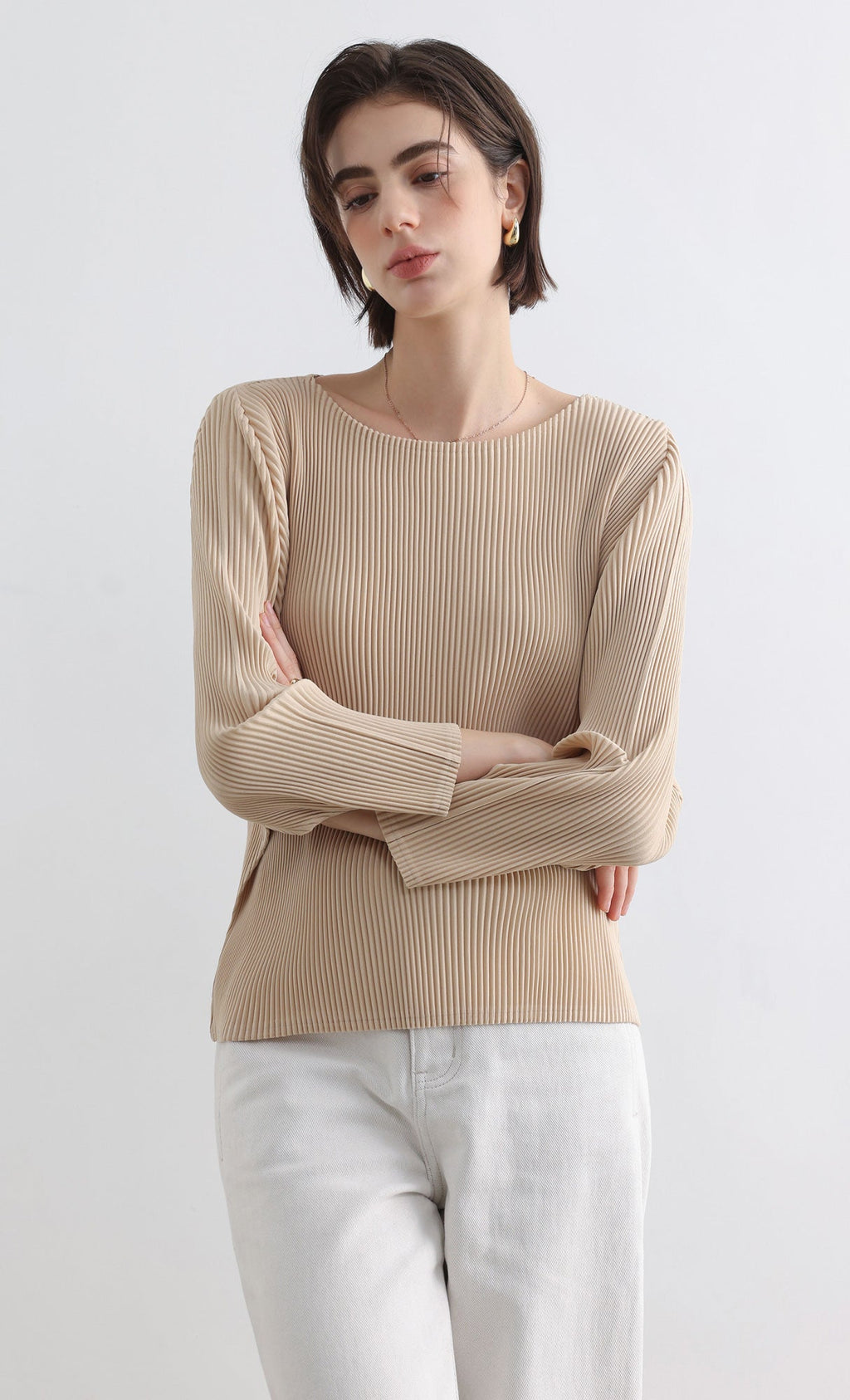 Rindy ray pleated Top_Light-Beige