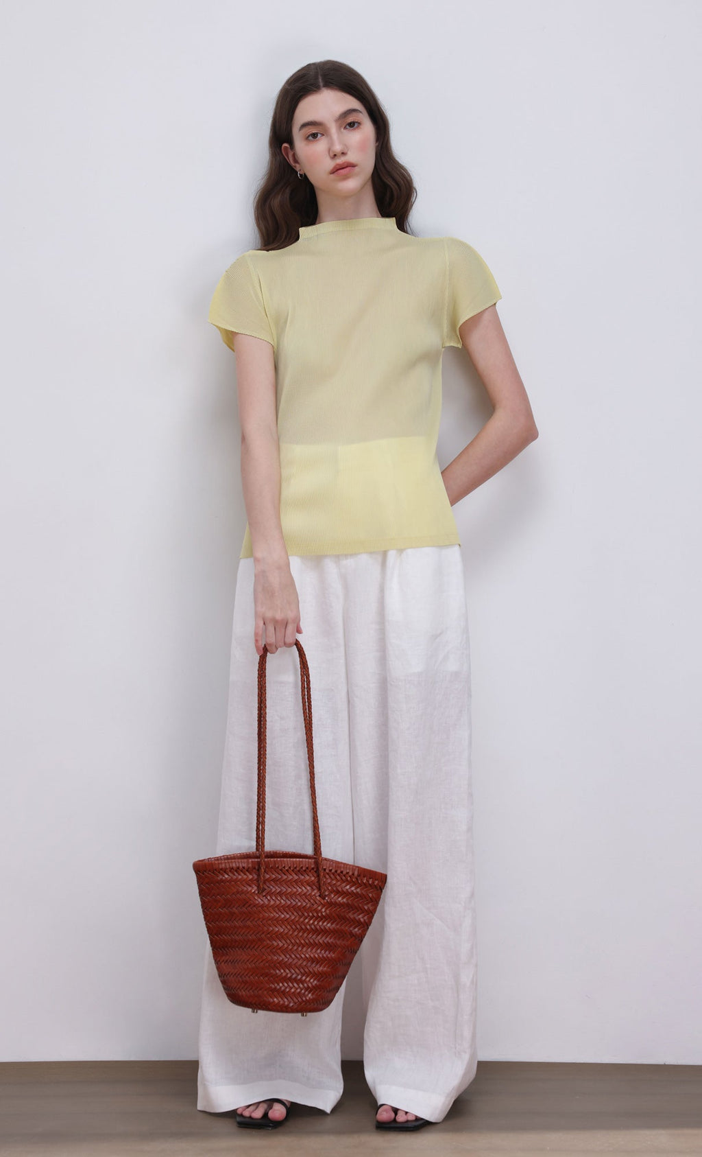 [Pouch SET] Stacy weaving leather shoulder bag_camel