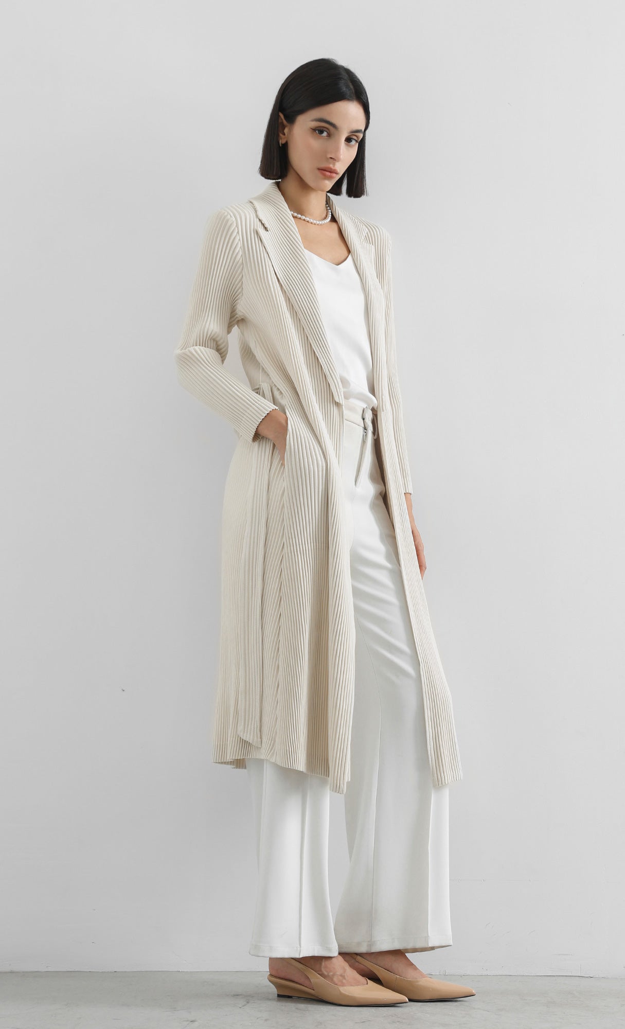 haze pleated belted trench_ivory