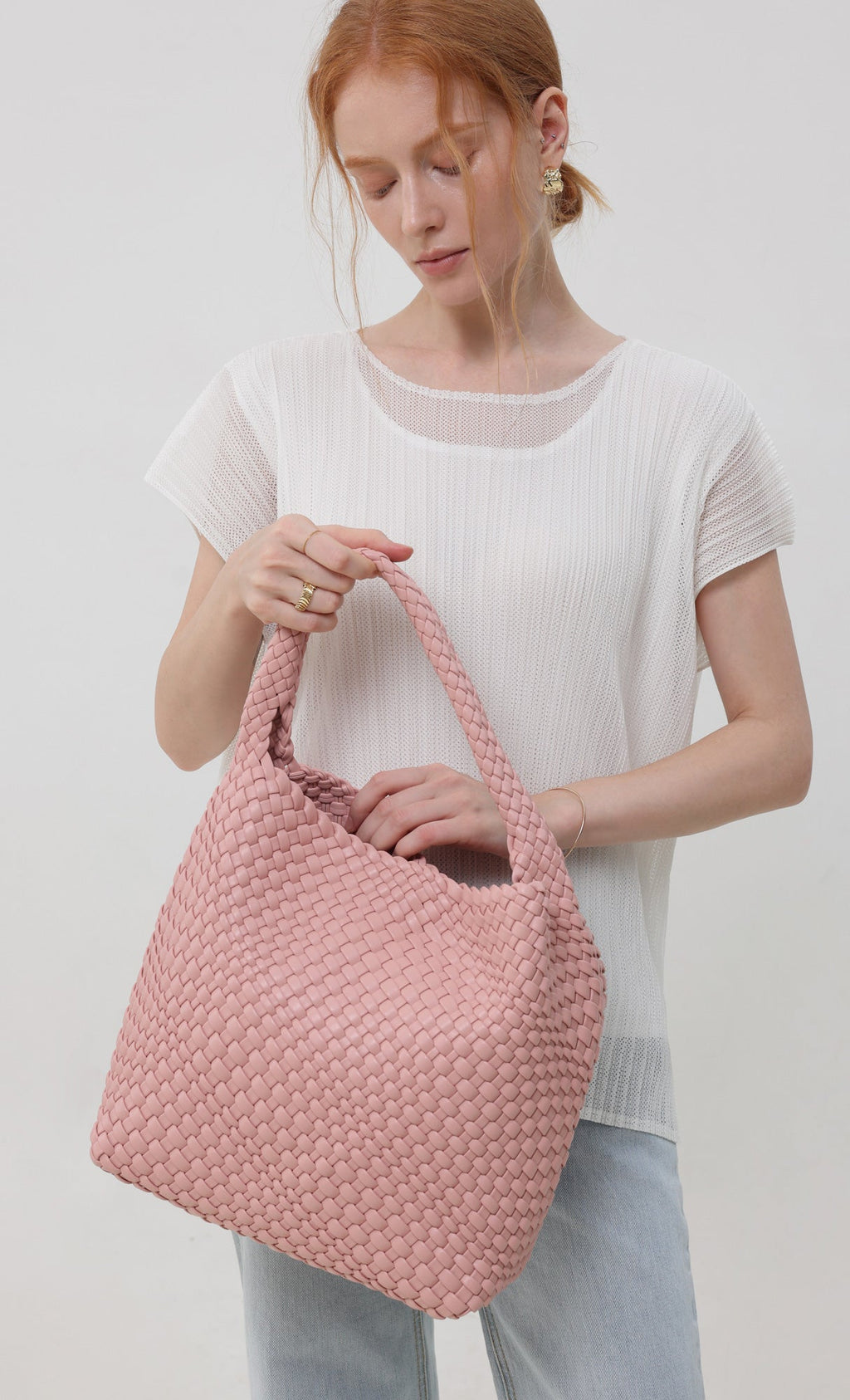 Color weaving hobo bag_lightpink