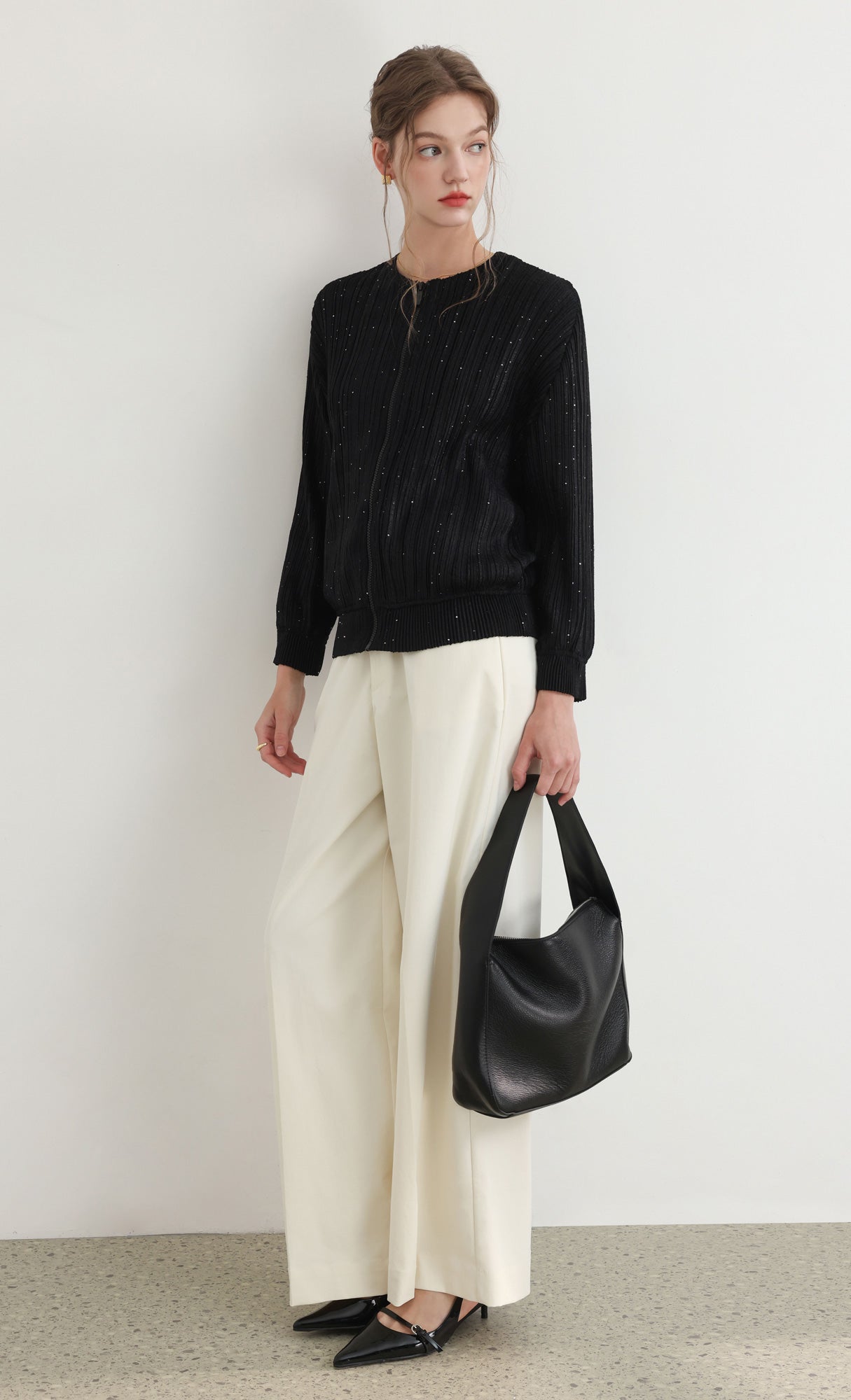 Tweed pleats blouson jumper_black