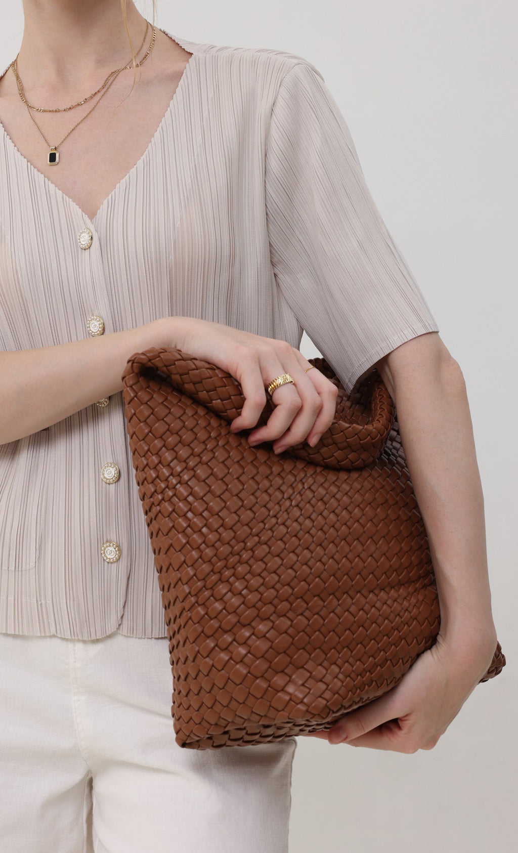 Color weaving hobo bag_camelbeige