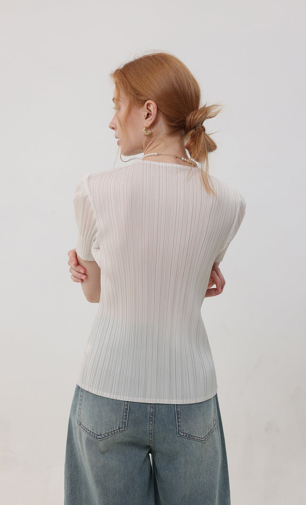 Mellow pleated half sleeve top_ivory