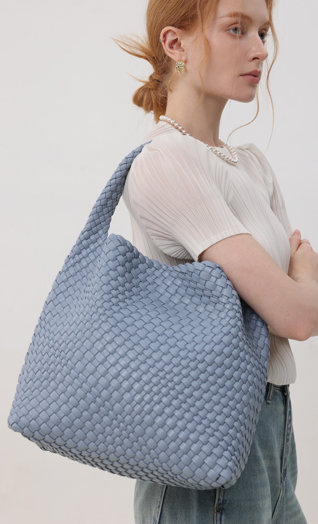 Color weaving hobo bag_skyblue