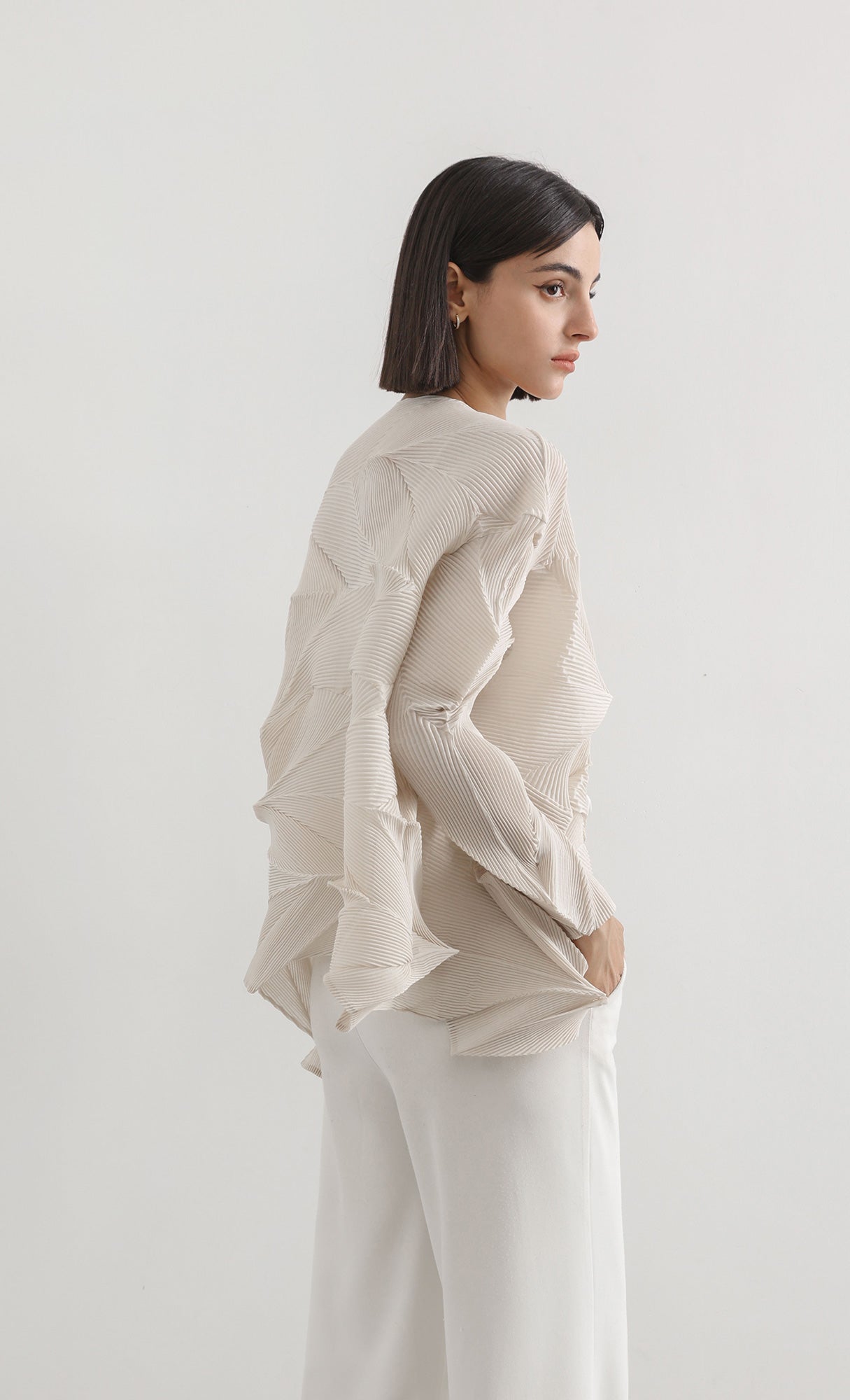 geo pleated jacket cardigan_beige