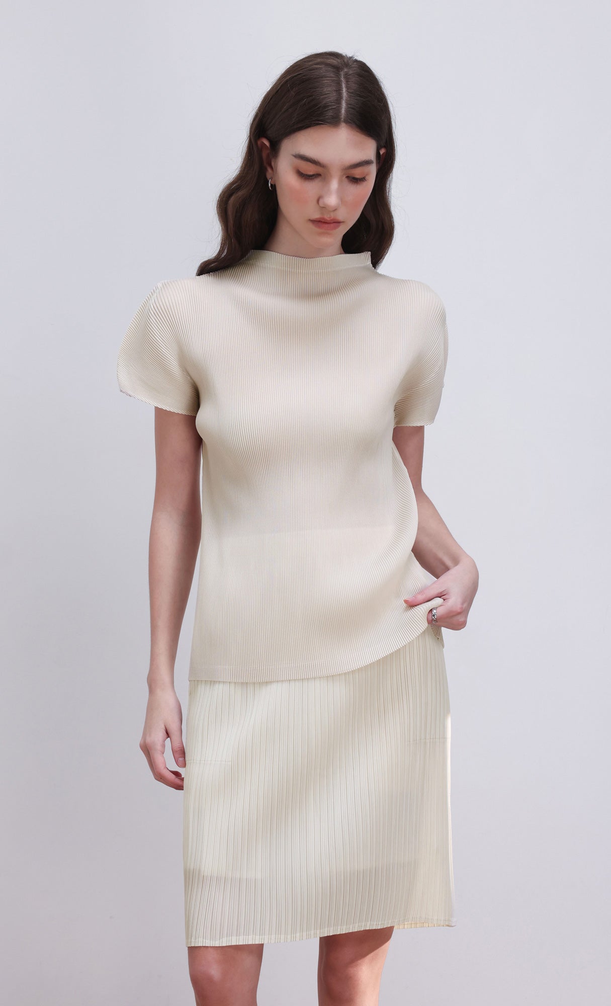 Dara pleated midi skirt_ivory