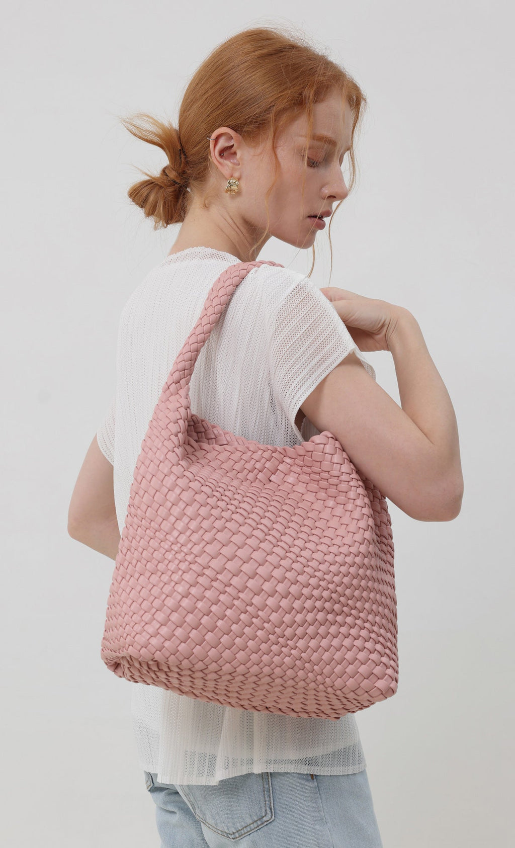 Color weaving hobo bag_lightpink
