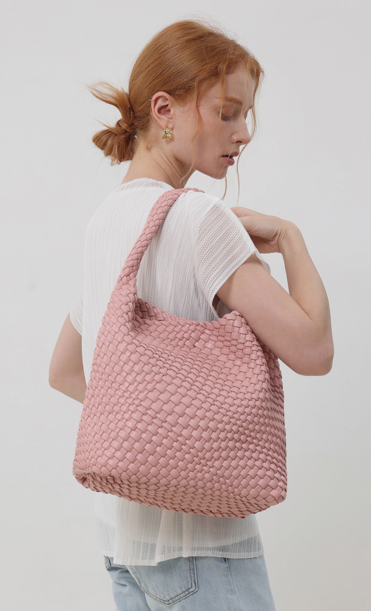 Color weaving hobo bag_lightpink