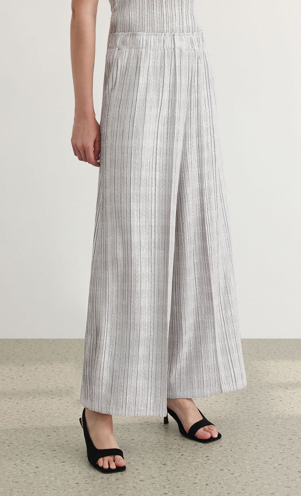 Tweed pleats pintuck pants_grey