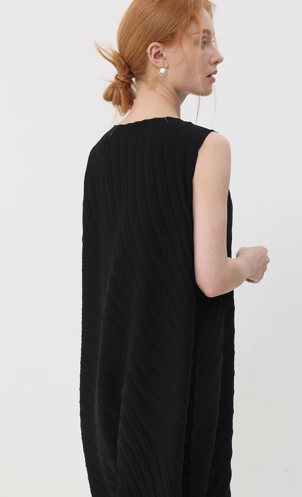 Twist pleated slip dress_black