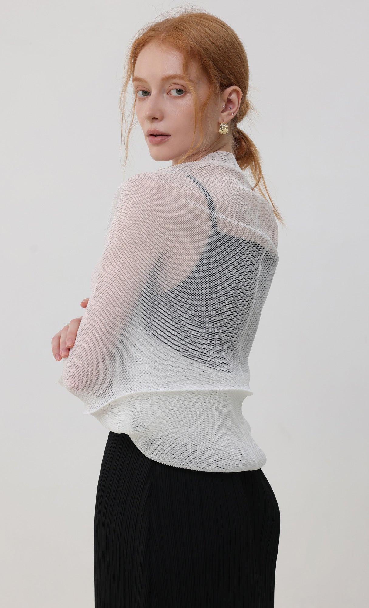 Lucid pleated mesh cardigan_ivory