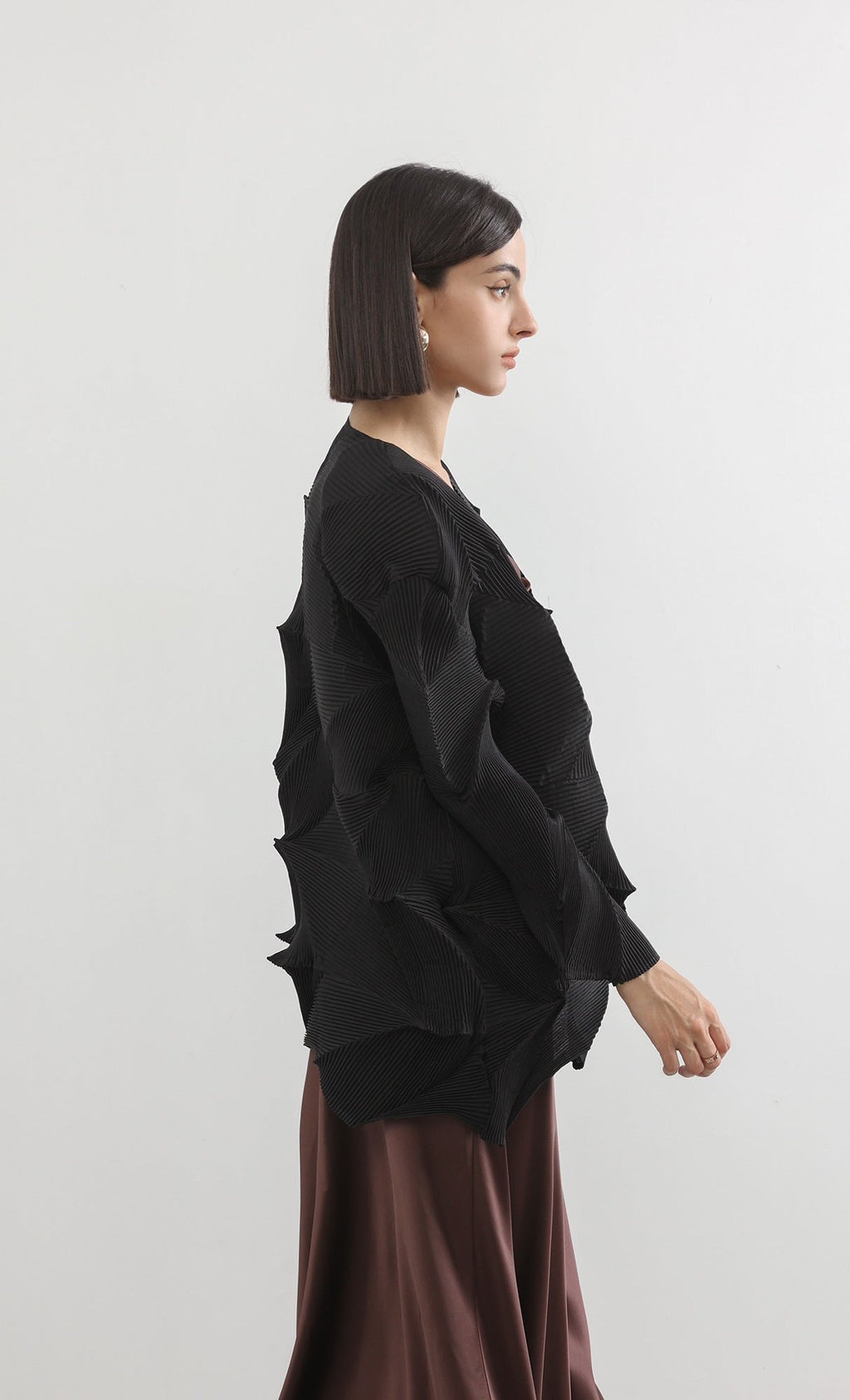 geo pleated jacket cardigan_black