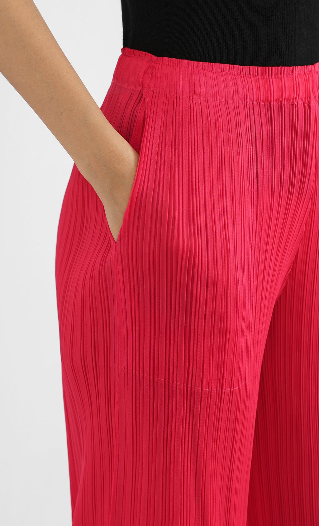 frill hem pleated pants_red