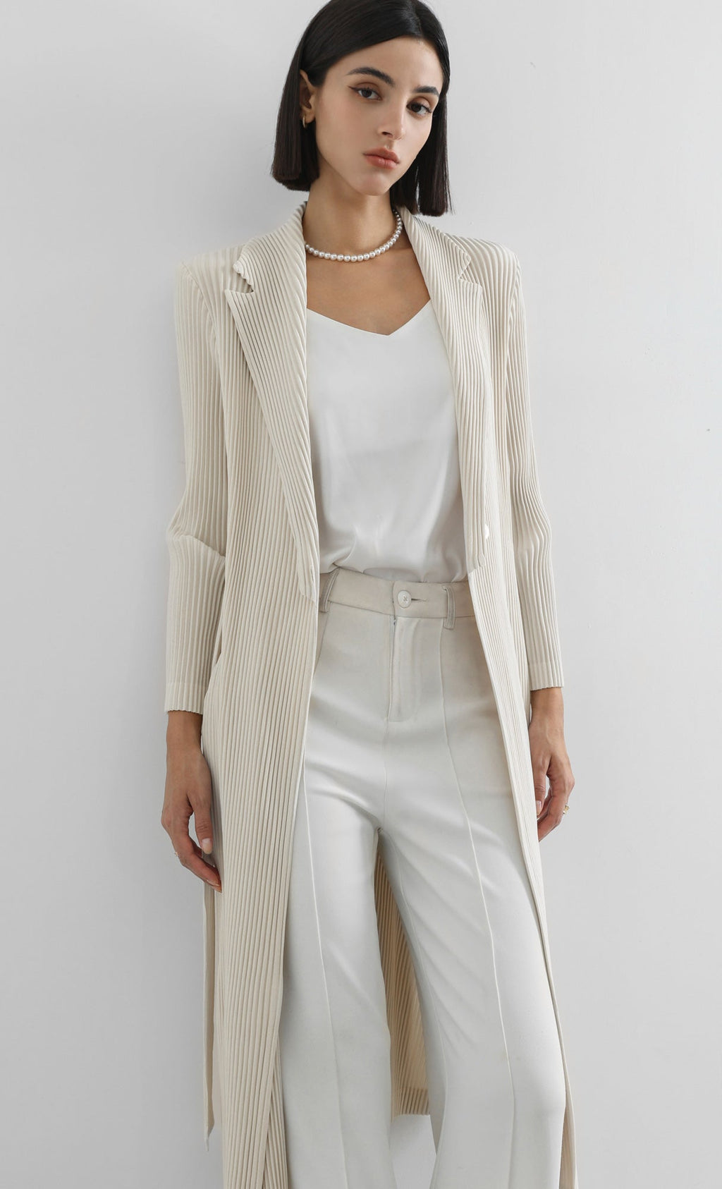 haze pleated belted trench_ivory