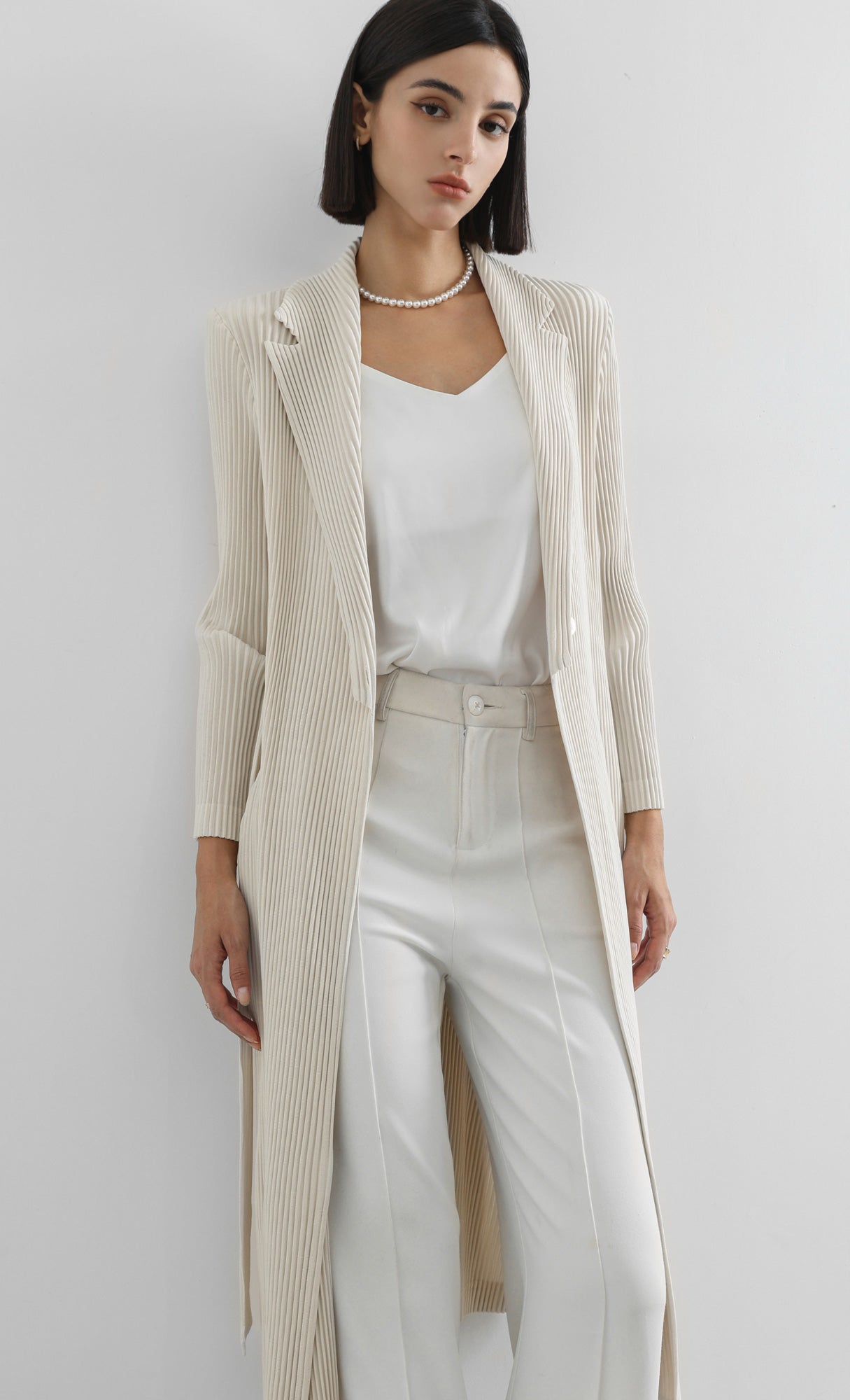haze pleated belted trench_ivory