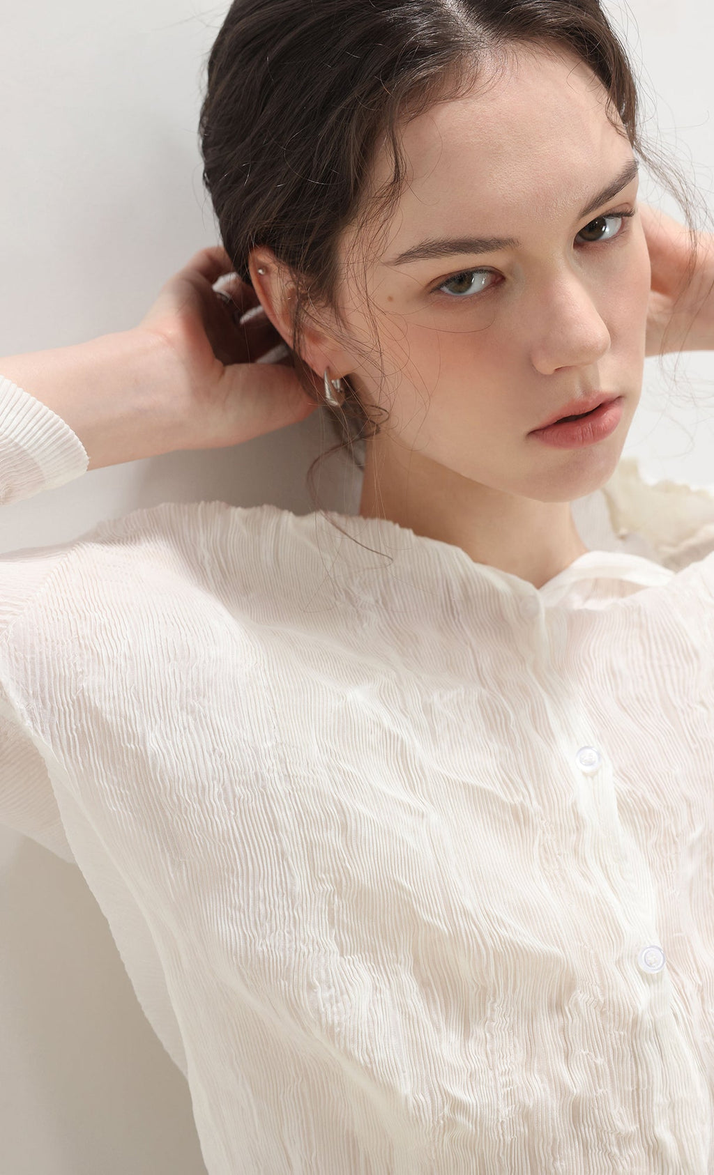 Wane crinkle pleated shirt_ivory