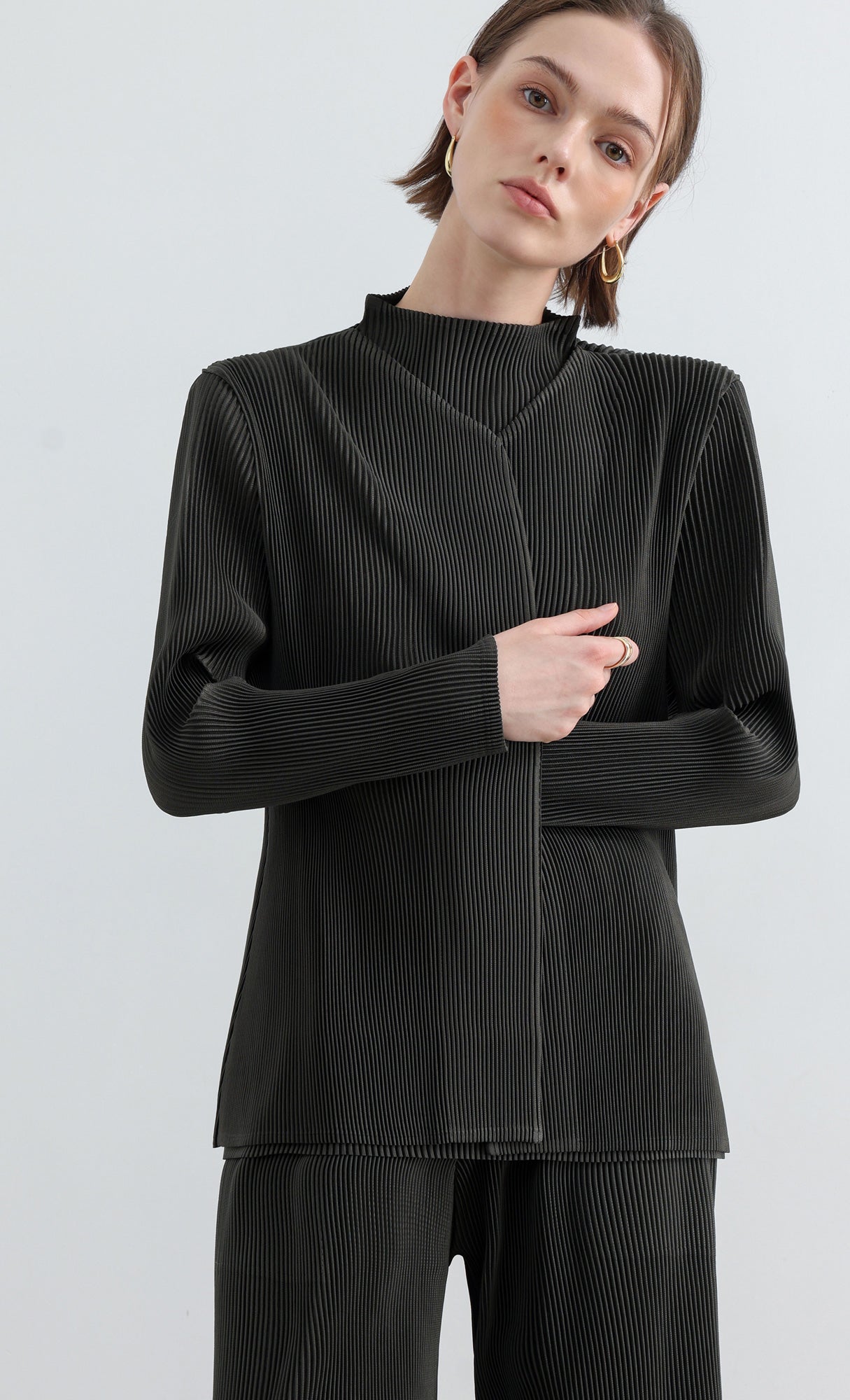 Essential Pleated Cardigan_Khaki