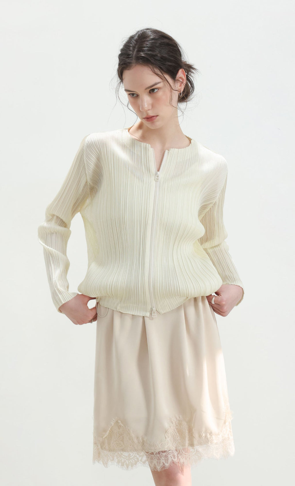 Lina pleated blouson jumper_ivory