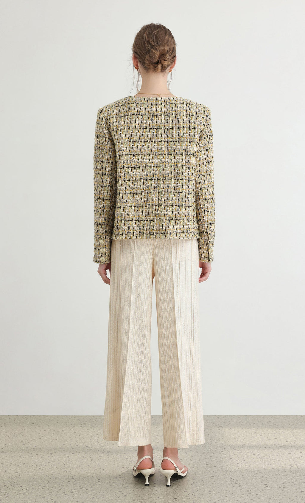 Tweed pleats pintuck pants_ivory